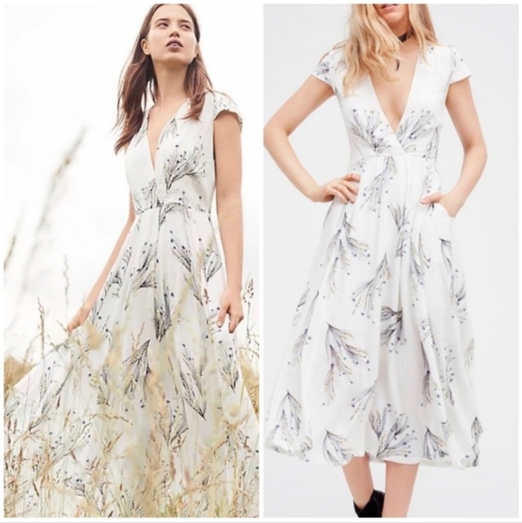 Free People Printed Retro Midi Dress Size 10 - Picture 3 of 16